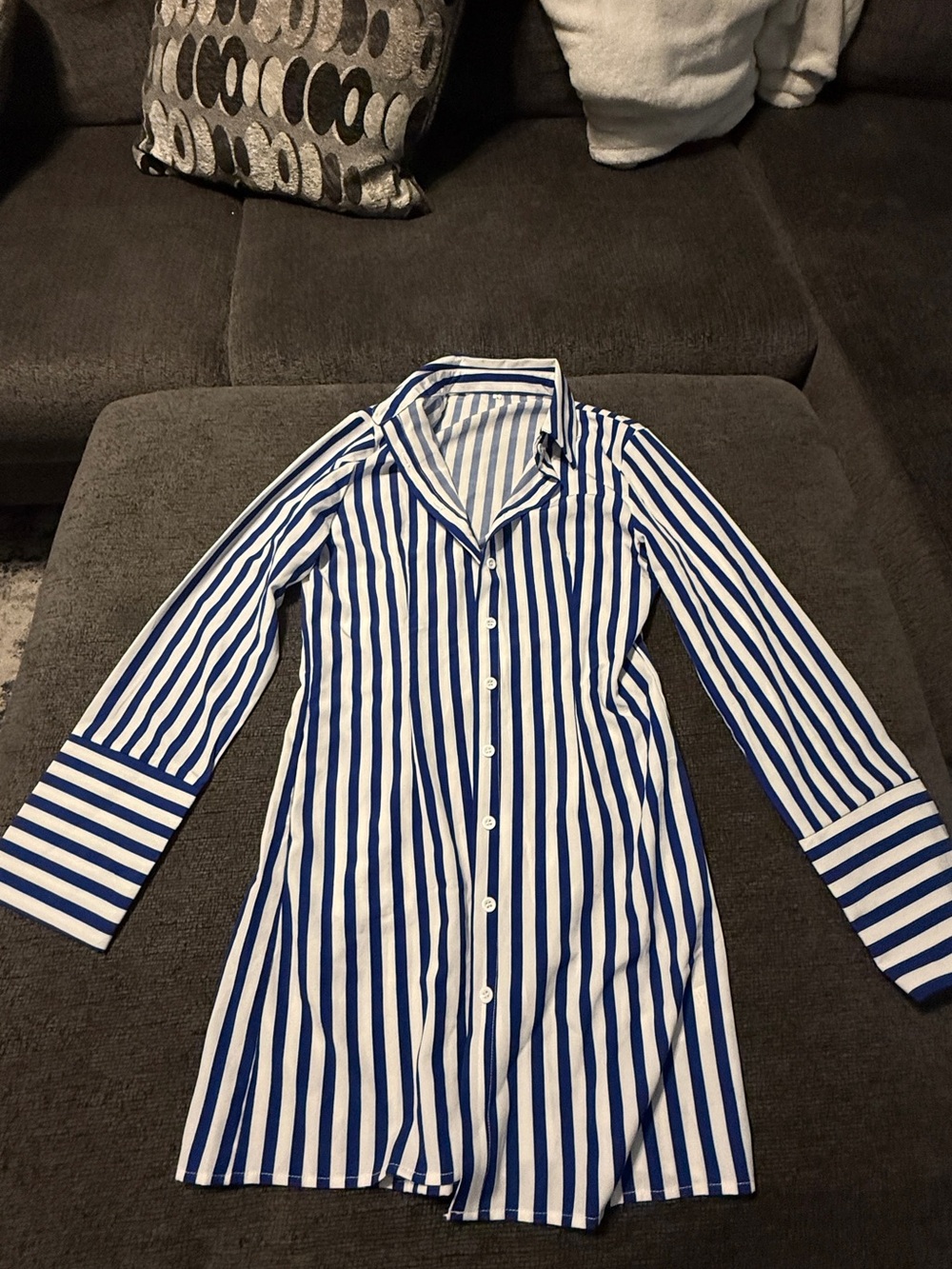 Striped Blue & White Mini Shirt Dress